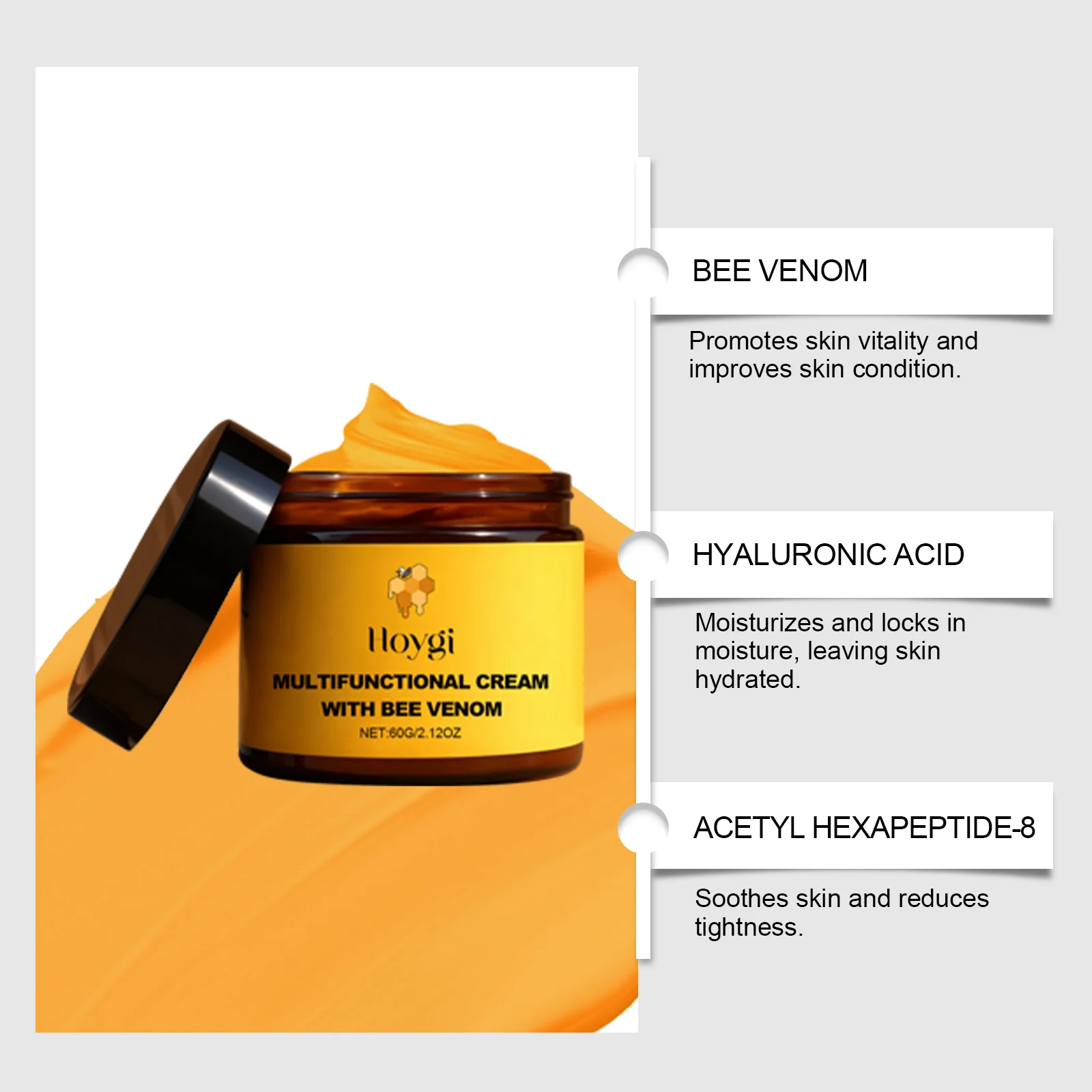 Bee Venom Anti-Aging Cream Acetyl Hexapeptide-8 Vitamin E Moisturizing Firming Face Cream 60g 8 bee venom anti aging cream acetyl hexapeptide 8 vitamin e moisturizing firming face cream 60g hoy urdkcfc5 desc 8