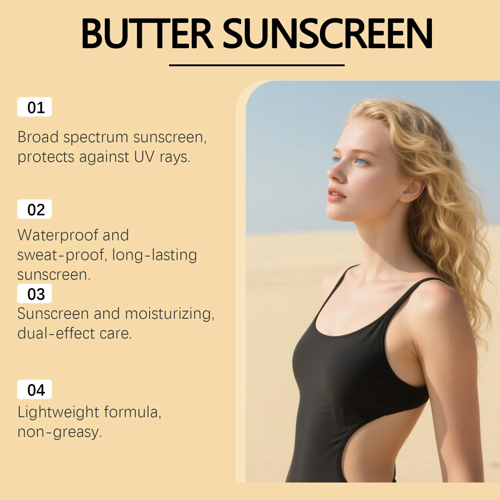 Hoygi Broad Spectrum SPF Sunscreen, Waterproof Moisturizing Butter Cream, Lightweight & Non-Greasy 6 broad spectrum sunscreen butter cream hoy r85nt24q desc 6