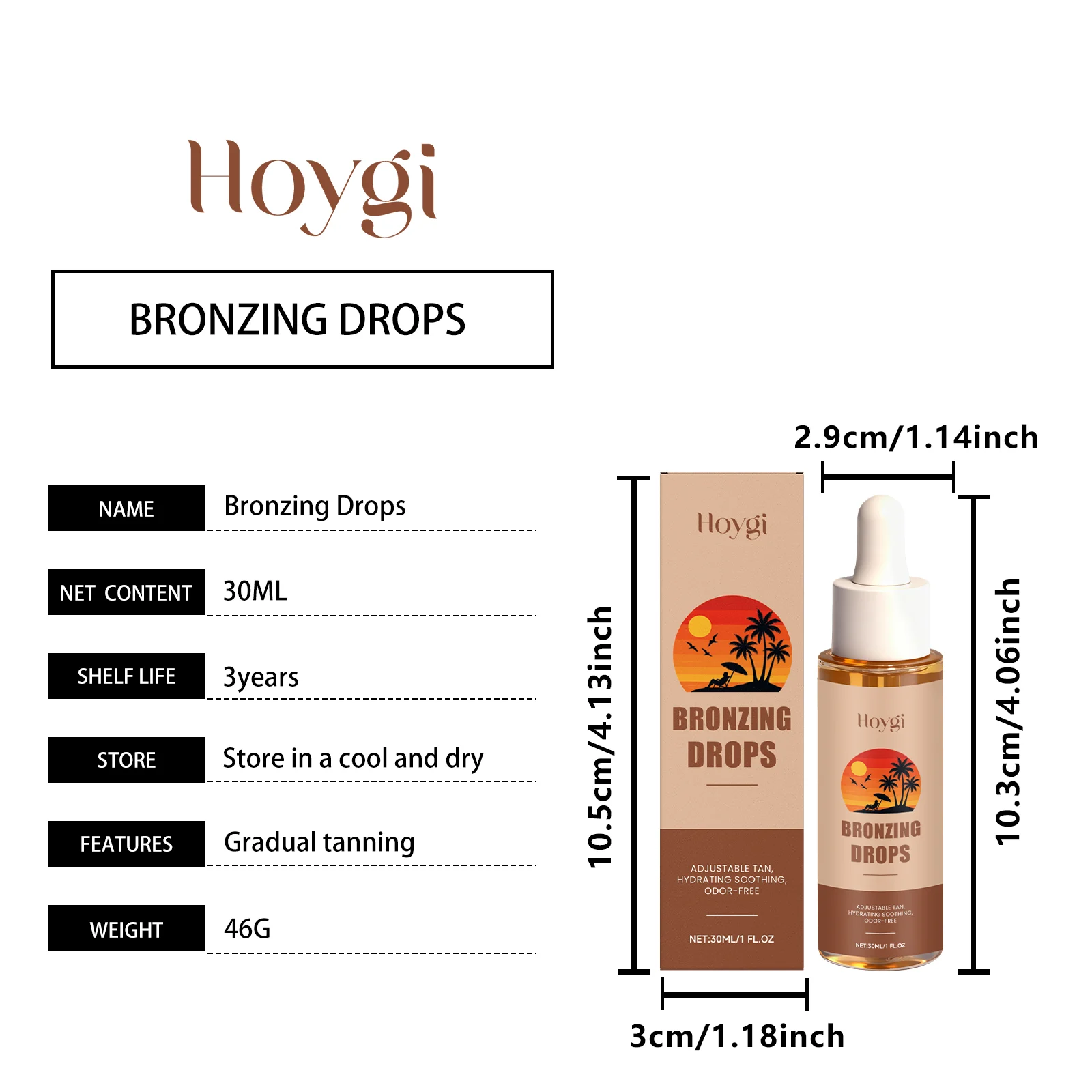 Hoygi Bronzing Drops for Gradual Tanning, Hydrating & Adjustable Color, 30ml 1 bronzing drops tanning serum hoy 3g9ujhph desc 1