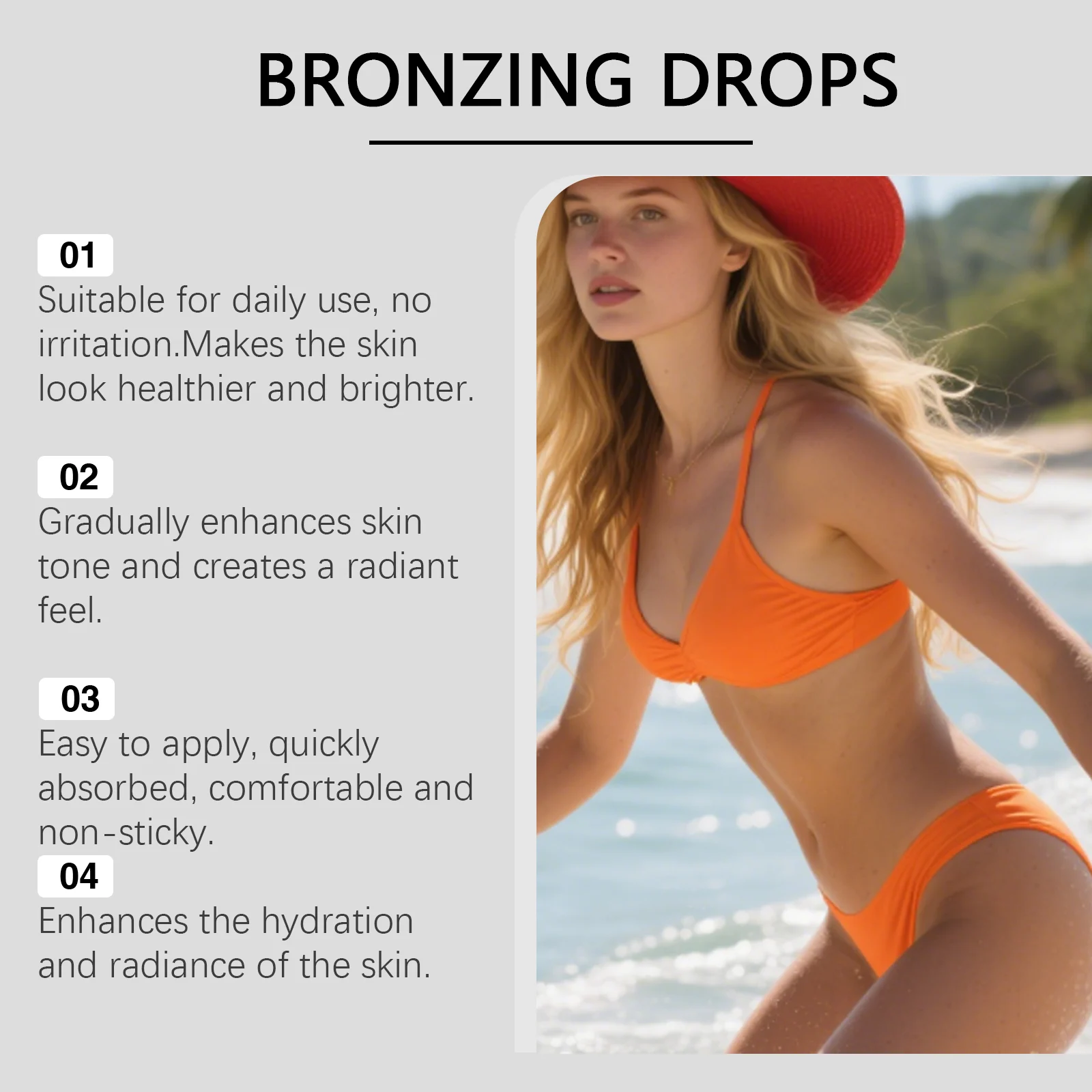 Hoygi Bronzing Drops for Gradual Tanning, Hydrating & Adjustable Color, 30ml 6 bronzing drops tanning serum hoy 3g9ujhph desc 6