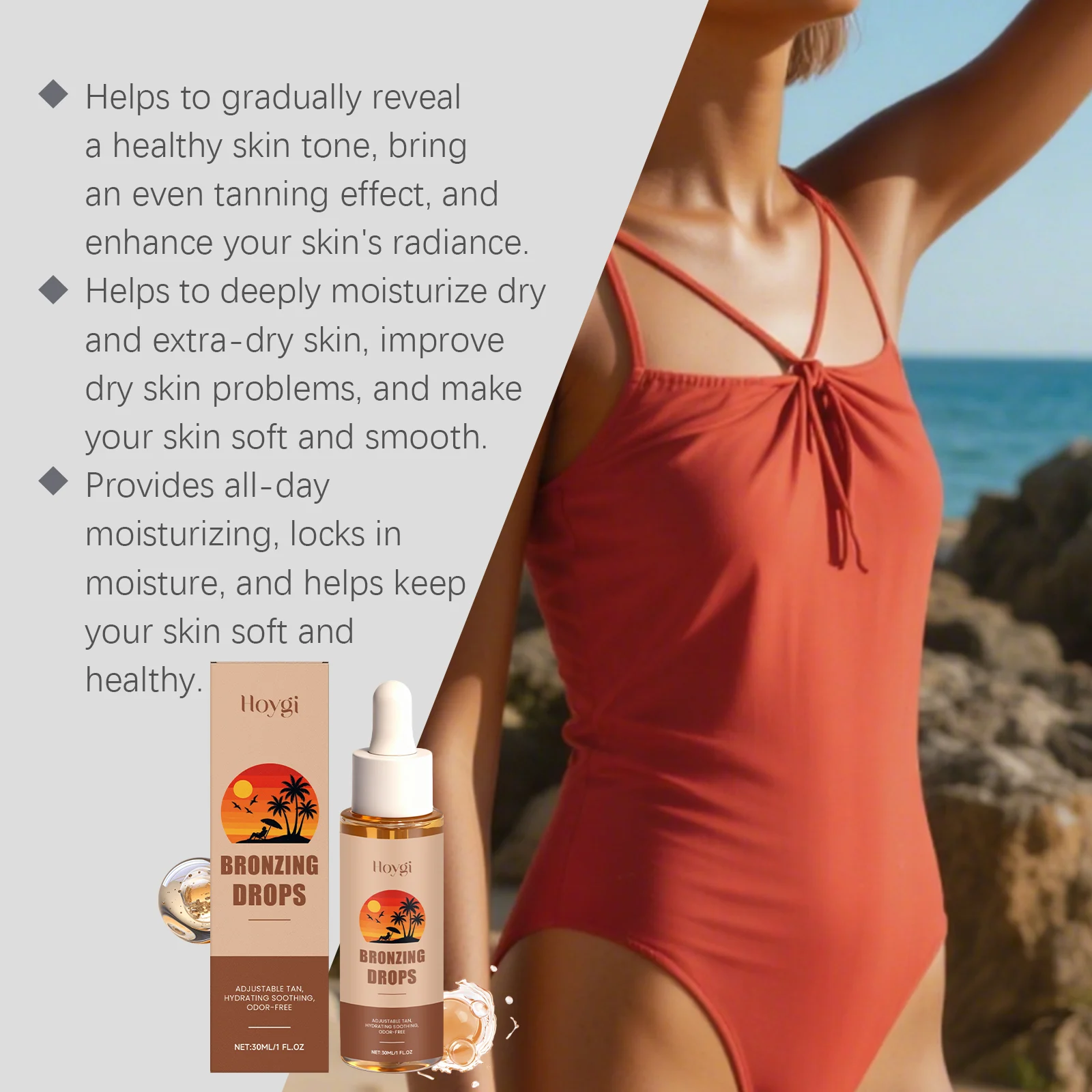 Hoygi Bronzing Drops for Gradual Tanning, Hydrating & Adjustable Color, 30ml 7 bronzing drops tanning serum hoy 3g9ujhph desc 7