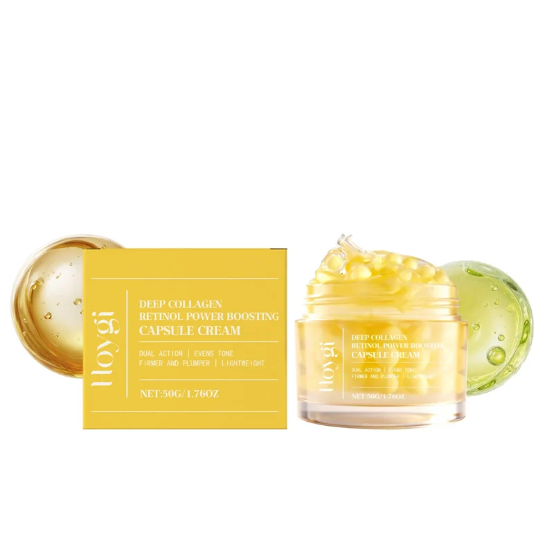 Hoygi Collagen Capsule Cream with Retinol and Hyaluronic Acid for deep hydration and anti-aging.