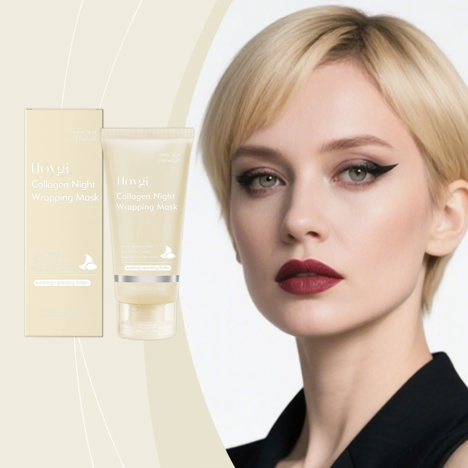 Collagen Night Peel Off Mask with Niacinamide and Hyaluronic Acid for Intense Moisture and Radiance 75g 2 collagen night peel off mask niacinamide hyaluronic acid 75g hoy wybytexw desc 2