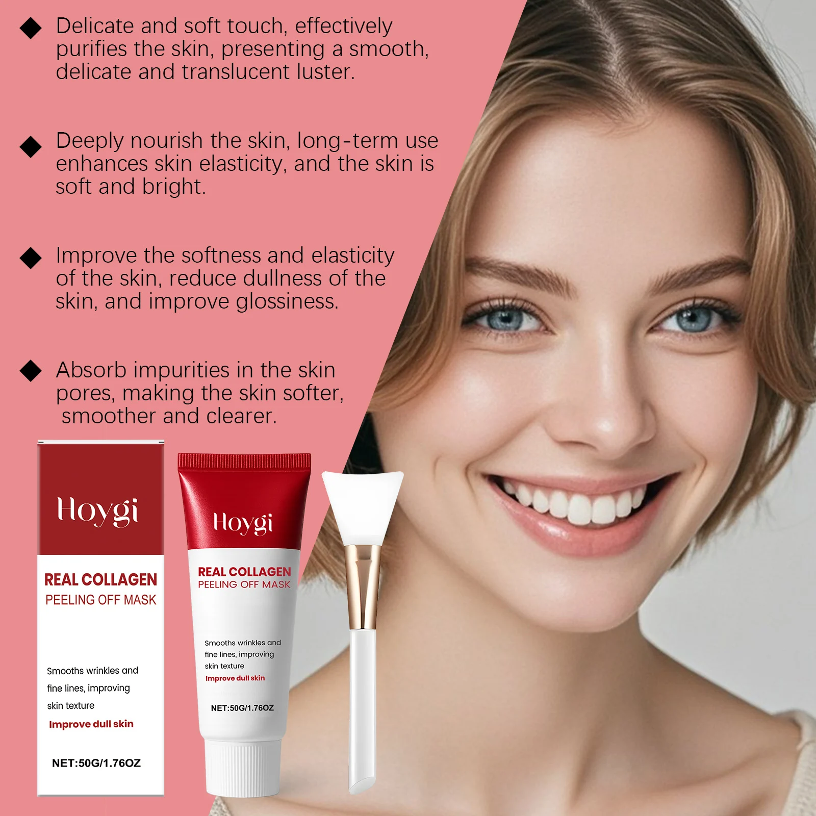 Hoygi Real Collagen Peel Off Mask for Deep Cleansing, Moisturizing & Wrinkle Smoothing 6 collagen peel off face mask hoy 36fswg2j desc 6
