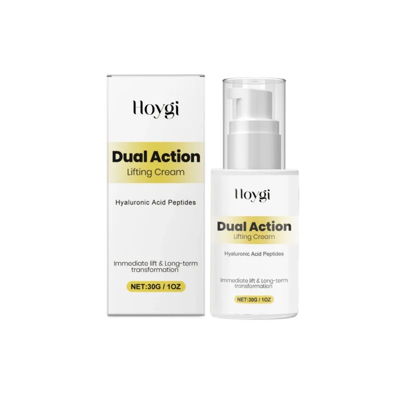 Hoygi Dual Action Lifting Cream with Hyaluronic Acid Peptides for immediate lift and long-term firming.