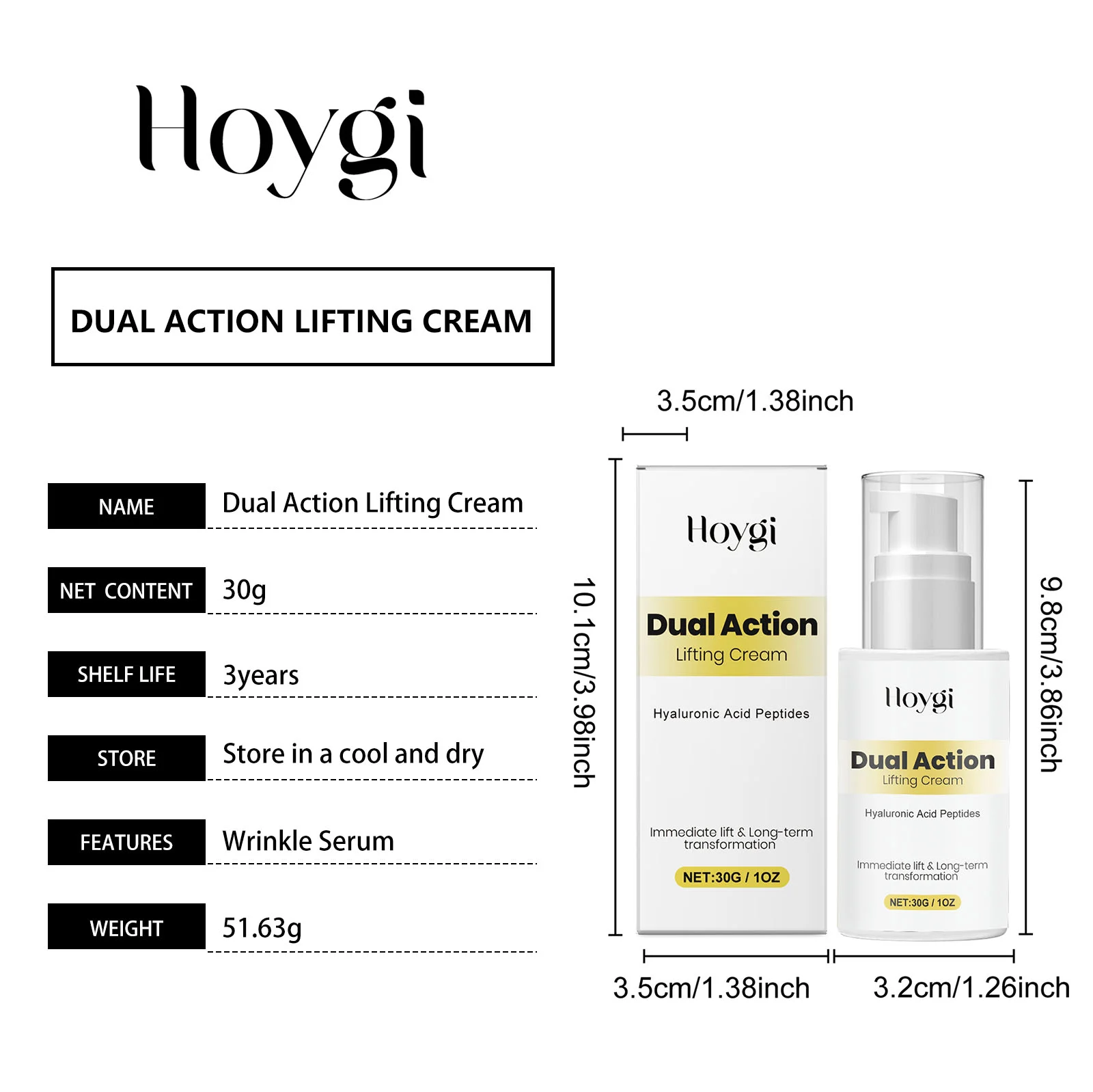 Dual Action Lifting Cream with Hyaluronic Acid Peptides Moisturizes & Firms Skin 30g 1 dual action lifting cream hyaluronic acid peptides 30g hoy x7q2a7ce desc 1