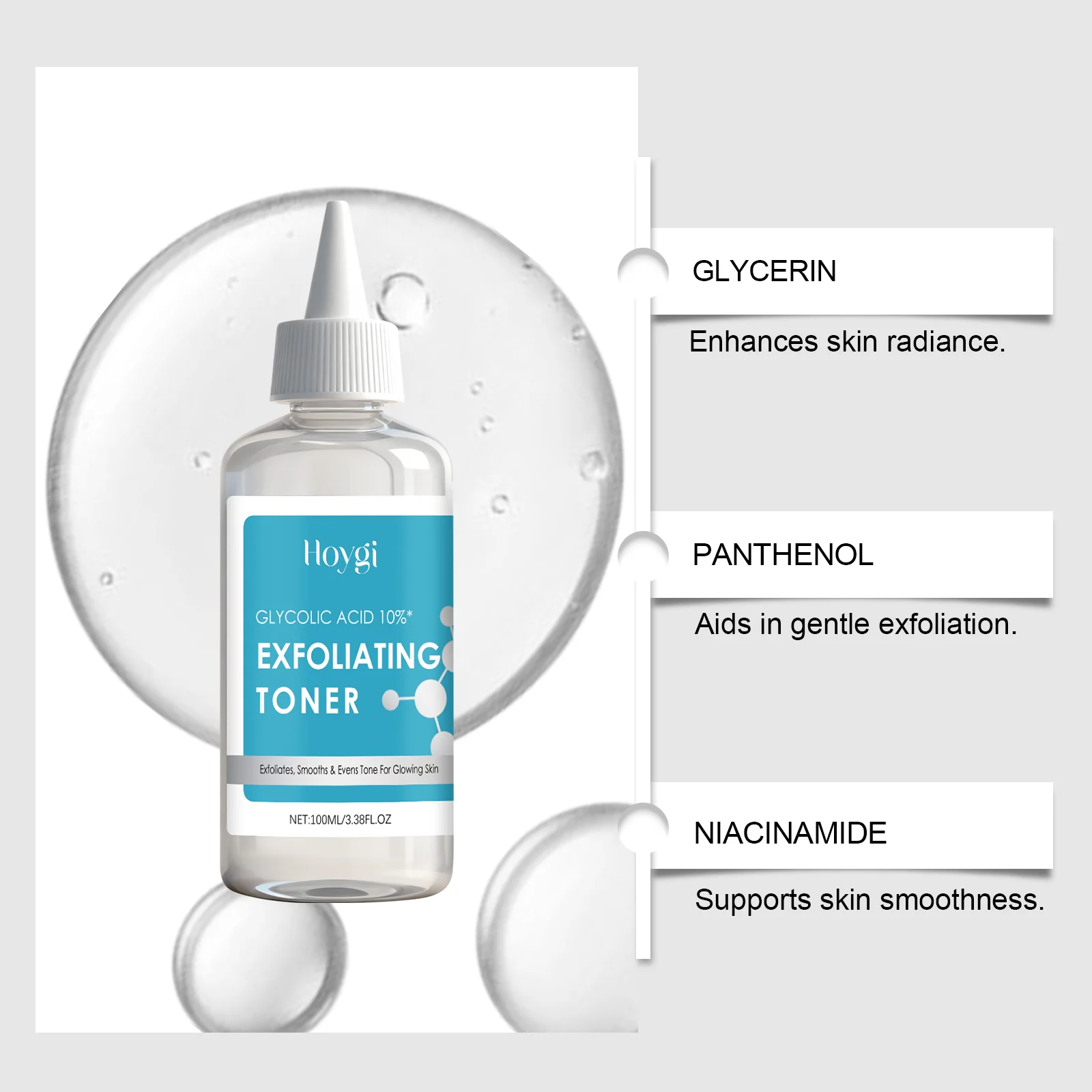 Exfoliating Toner with Glycolic Acid 10% For Smooth, Glowing Skin Hydration 100ml 8 exfoliating toner glycolic acid 10 percent 100ml hoy suct59cs desc 8