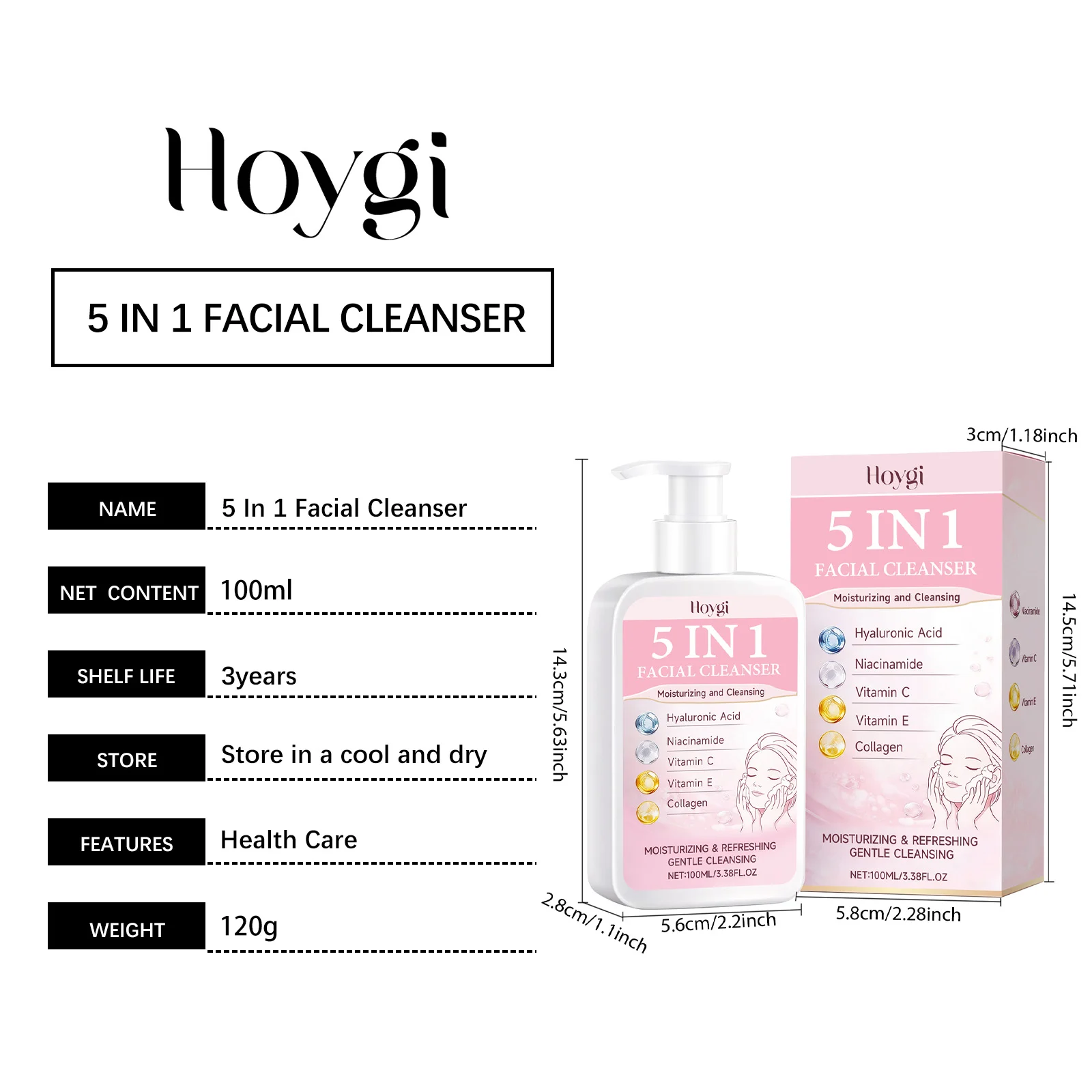 Hoygi 5 in 1 Moisturizing Facial Cleanser with Niacinamide & Hyaluronic Acid 1 facial cleanser moisturizing foam hoy 7vvh3zx4 desc 1