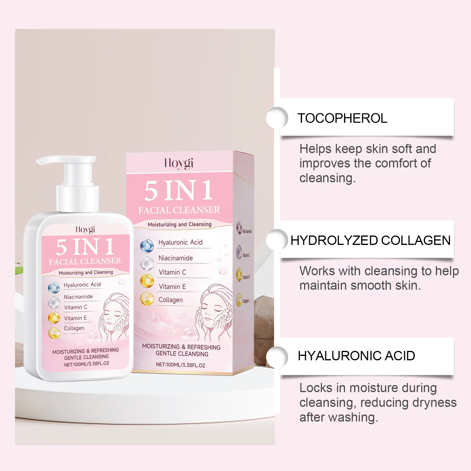 Hoygi 5 in 1 Moisturizing Facial Cleanser with Niacinamide & Hyaluronic Acid 5 facial cleanser moisturizing foam hoy 7vvh3zx4 desc 5