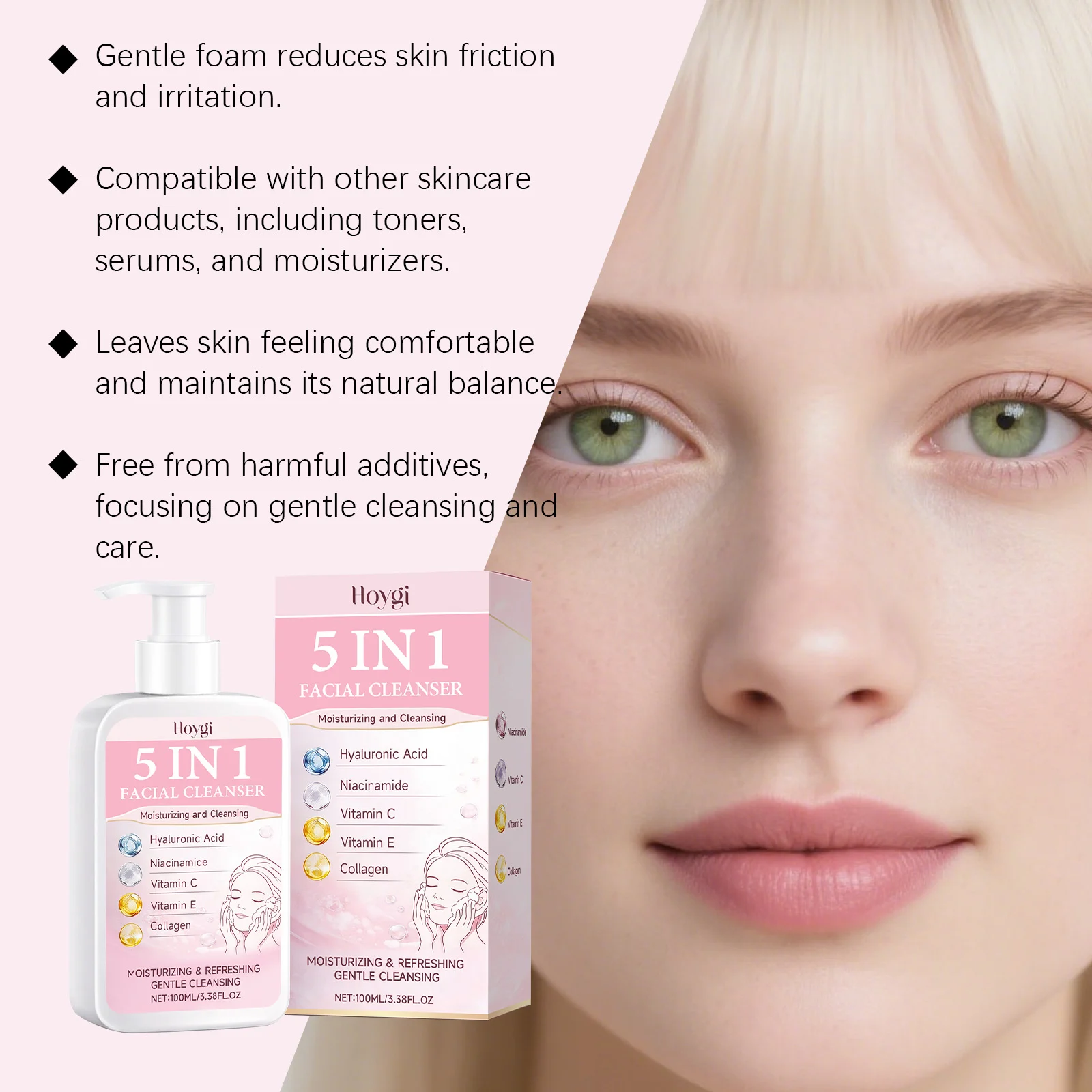 Hoygi 5 in 1 Moisturizing Facial Cleanser with Niacinamide & Hyaluronic Acid 7 facial cleanser moisturizing foam hoy 7vvh3zx4 desc 7