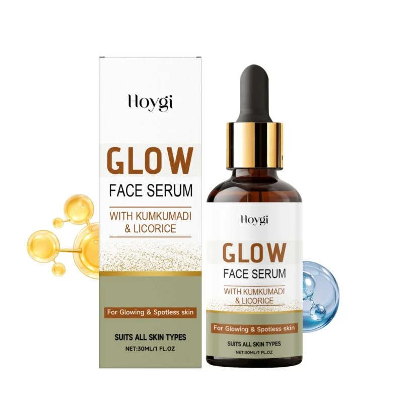 Hoygi Glow Face Serum with Kumkumadi and Licorice for glowing, spotless, and deeply hydrated skin in a 30ml bottle.