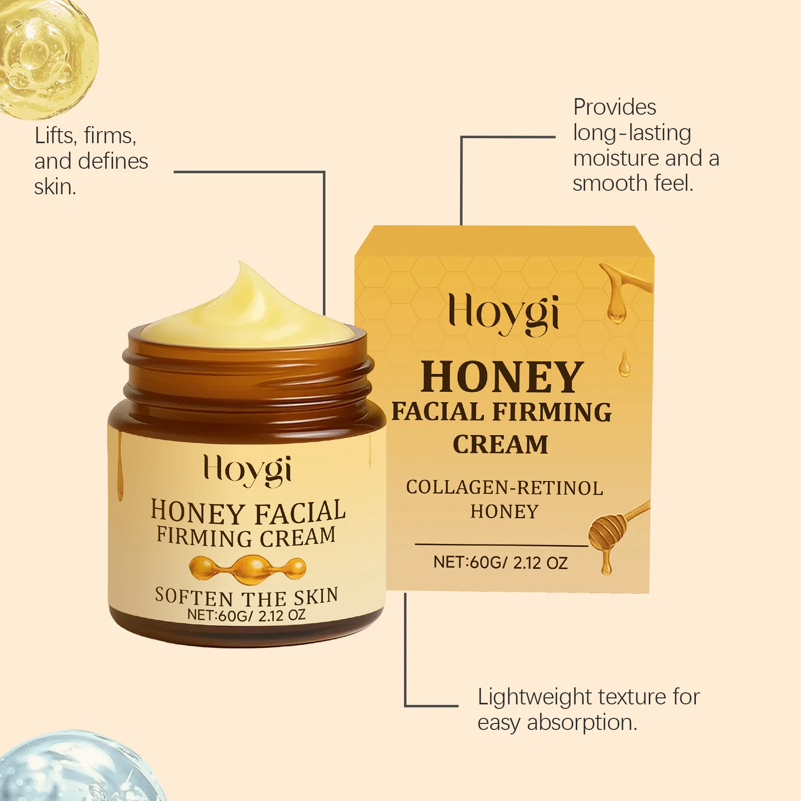 Honey Facial Firming Cream 60g with Niacinamide & Retinol for Deep Moisturizing and Soothing Skin 6 honey facial firming cream 60g hoy fgt3gaym desc 6