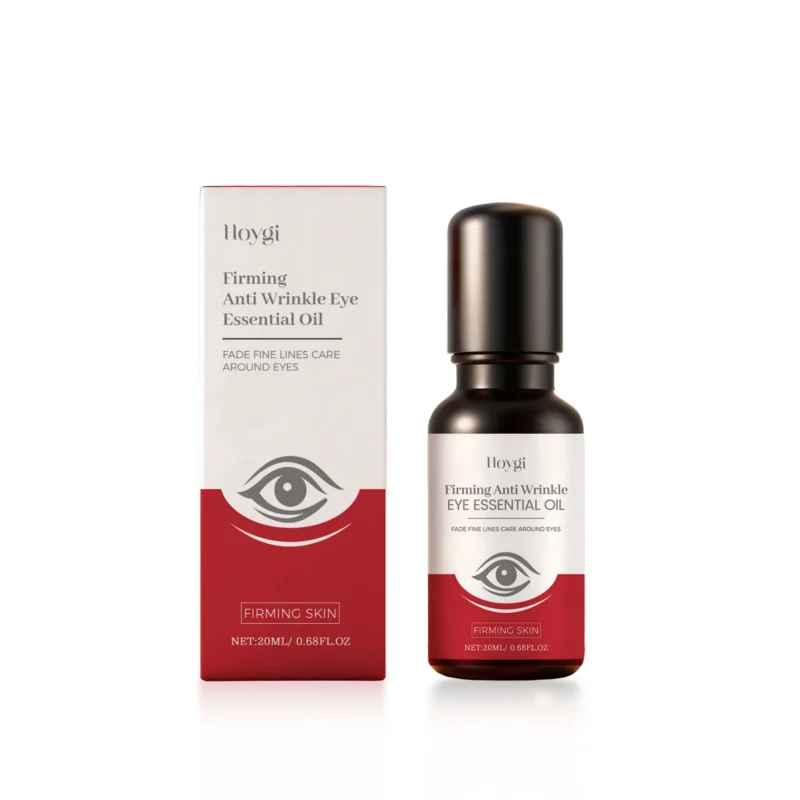 Hoygi Firming Anti Wrinkle Eye Roll-On Essential Oil in a sleek bottle with a metal rollerball applicator.
