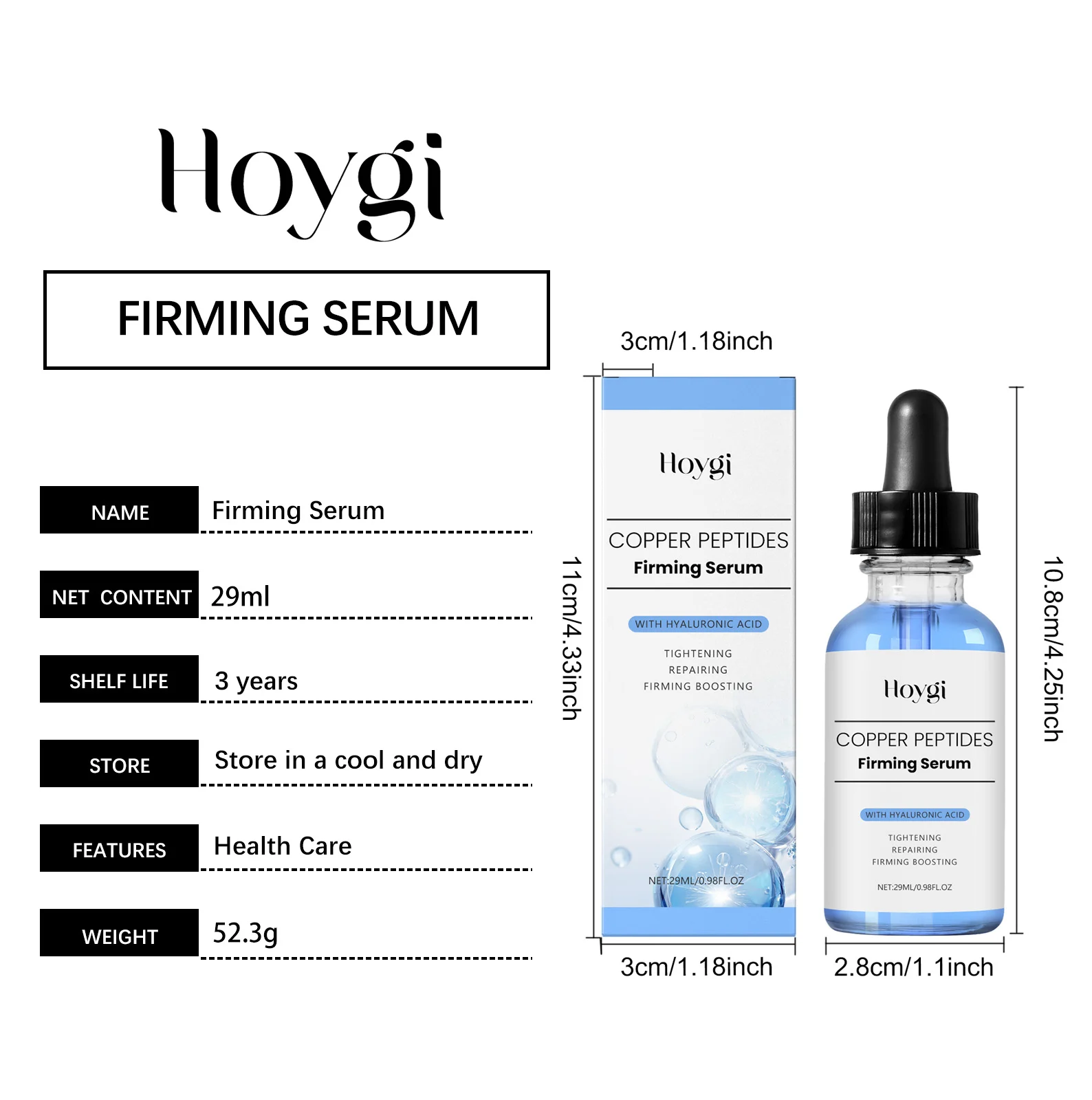 Firming Serum with Hyaluronic Acid & Copper Peptides 29ml for Hydration, Wrinkle Reduction and Skin Tightening 1 hoygi firming serum hyaluronic acid copper peptides 29ml hoy bbkqjeev desc 1