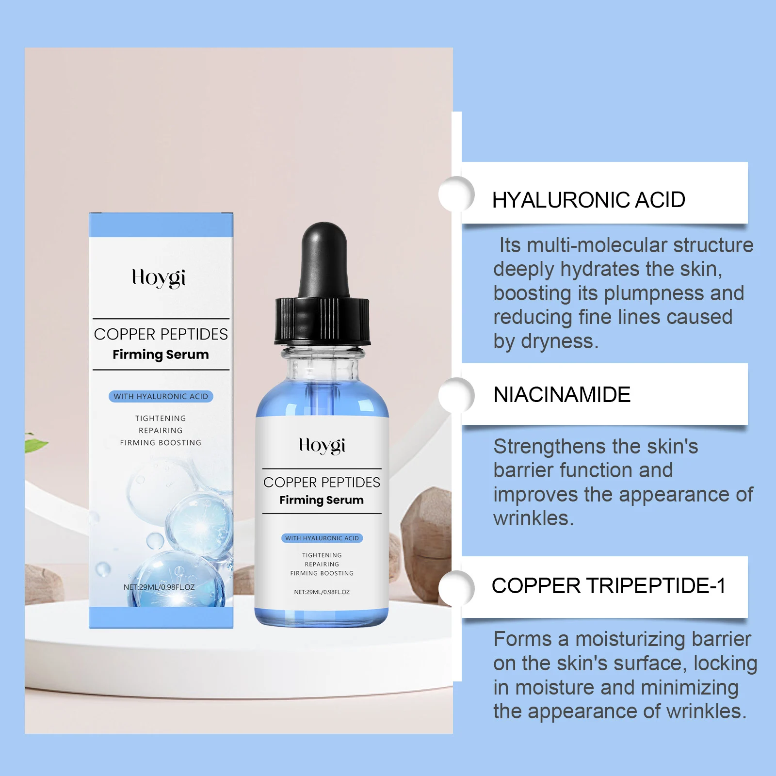 Firming Serum with Hyaluronic Acid & Copper Peptides 29ml for Hydration, Wrinkle Reduction and Skin Tightening 5 hoygi firming serum hyaluronic acid copper peptides 29ml hoy bbkqjeev desc 5