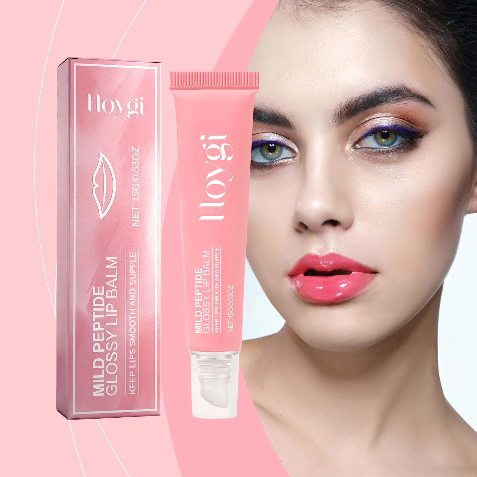Glossy Lip Balm Hydrating Lip Gloss for Smooth Supple Lips with Peptides & Grape Seed Oil 15g 2 hoygi glossy hydrating lip balm peptide grape seed oil 15g hoy 97tx59cx desc 2