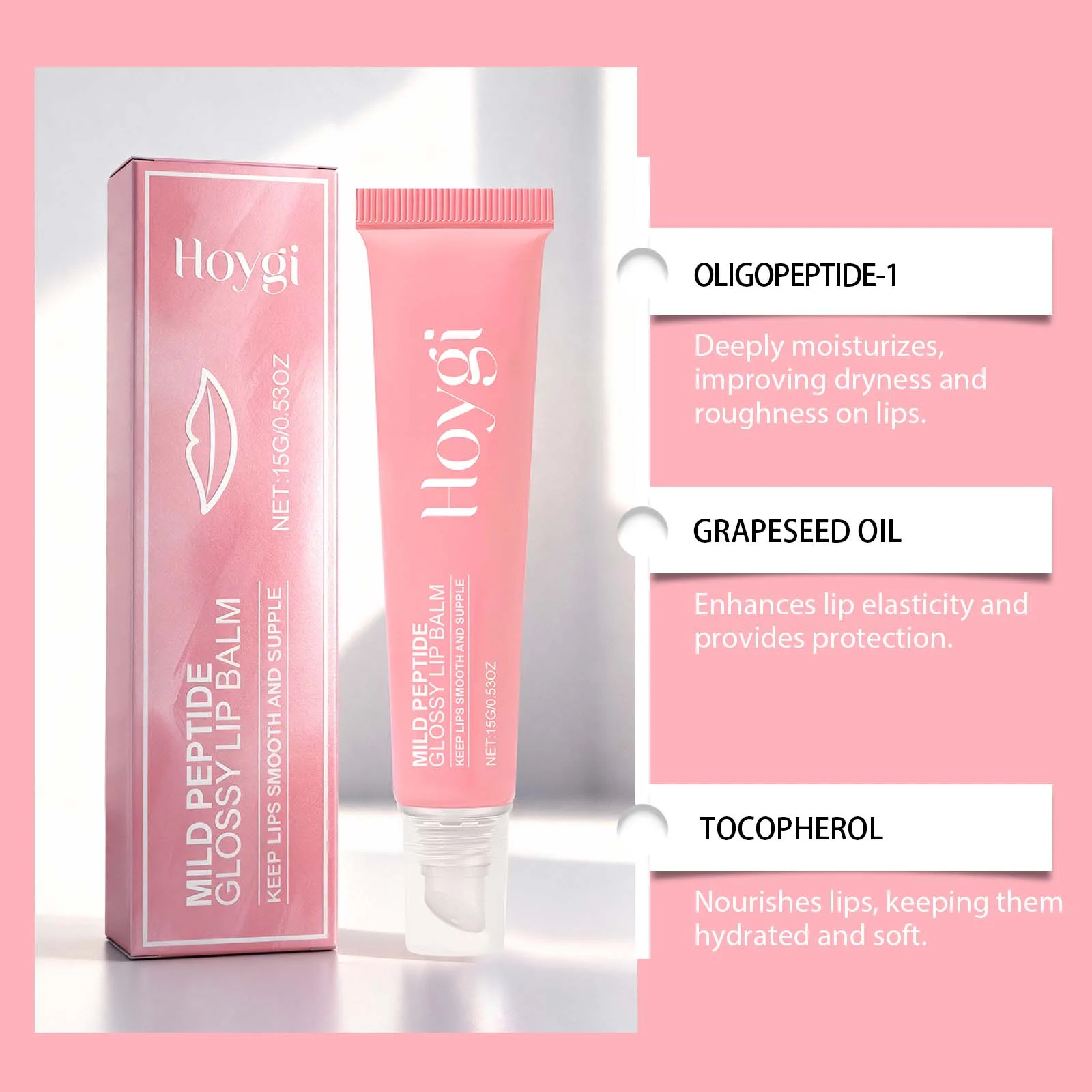 Glossy Lip Balm Hydrating Lip Gloss for Smooth Supple Lips with Peptides & Grape Seed Oil 15g 5 hoygi glossy hydrating lip balm peptide grape seed oil 15g hoy 97tx59cx desc 5
