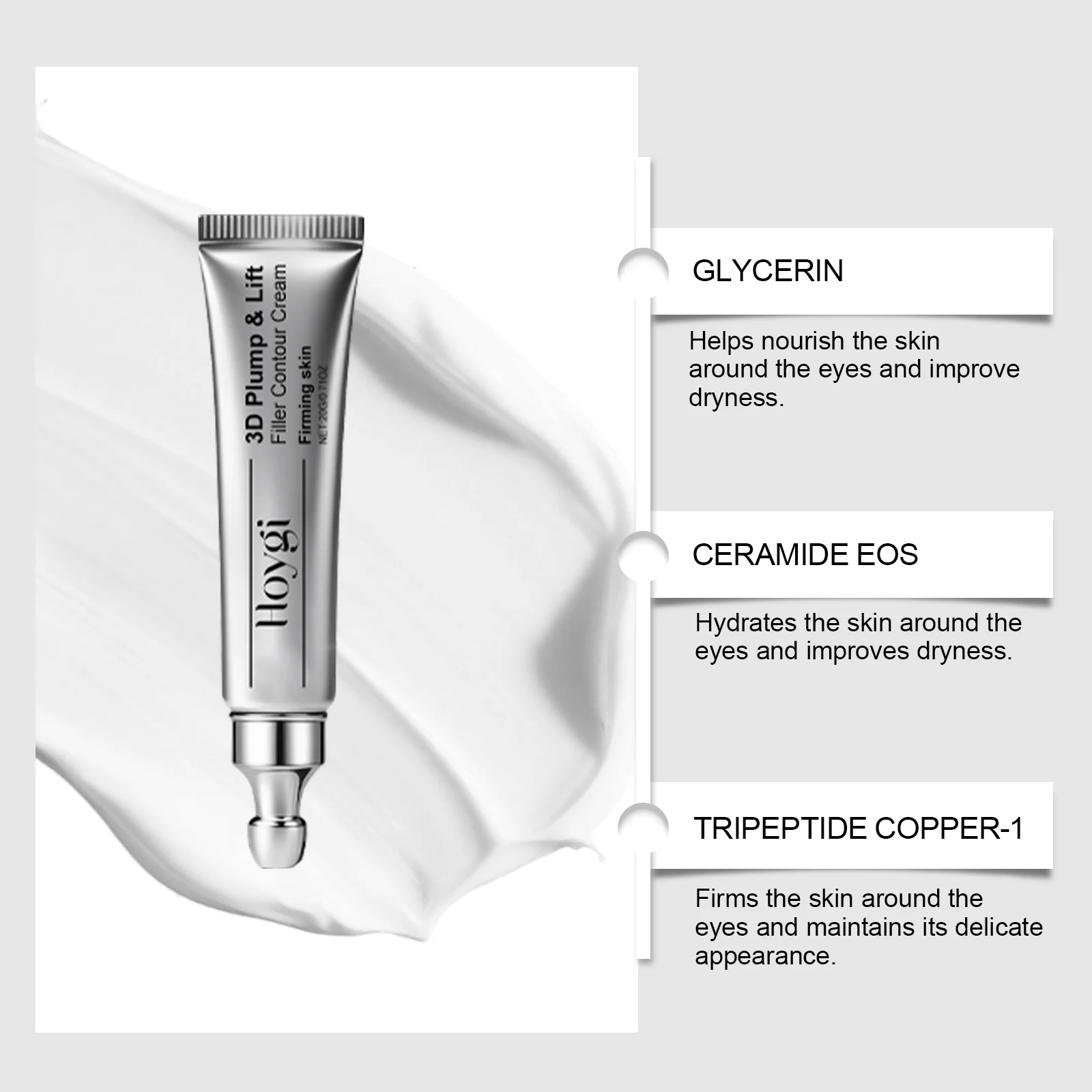 Hydrating Eye Cream with Ceramide EOS & Copper Tripeptide, 20g Moisturizing Massage Cream for Fine Lines & Dark Circles 6 hydrating eye cream ceramide copper tripeptide 20g hoy 425px7z7 desc 6