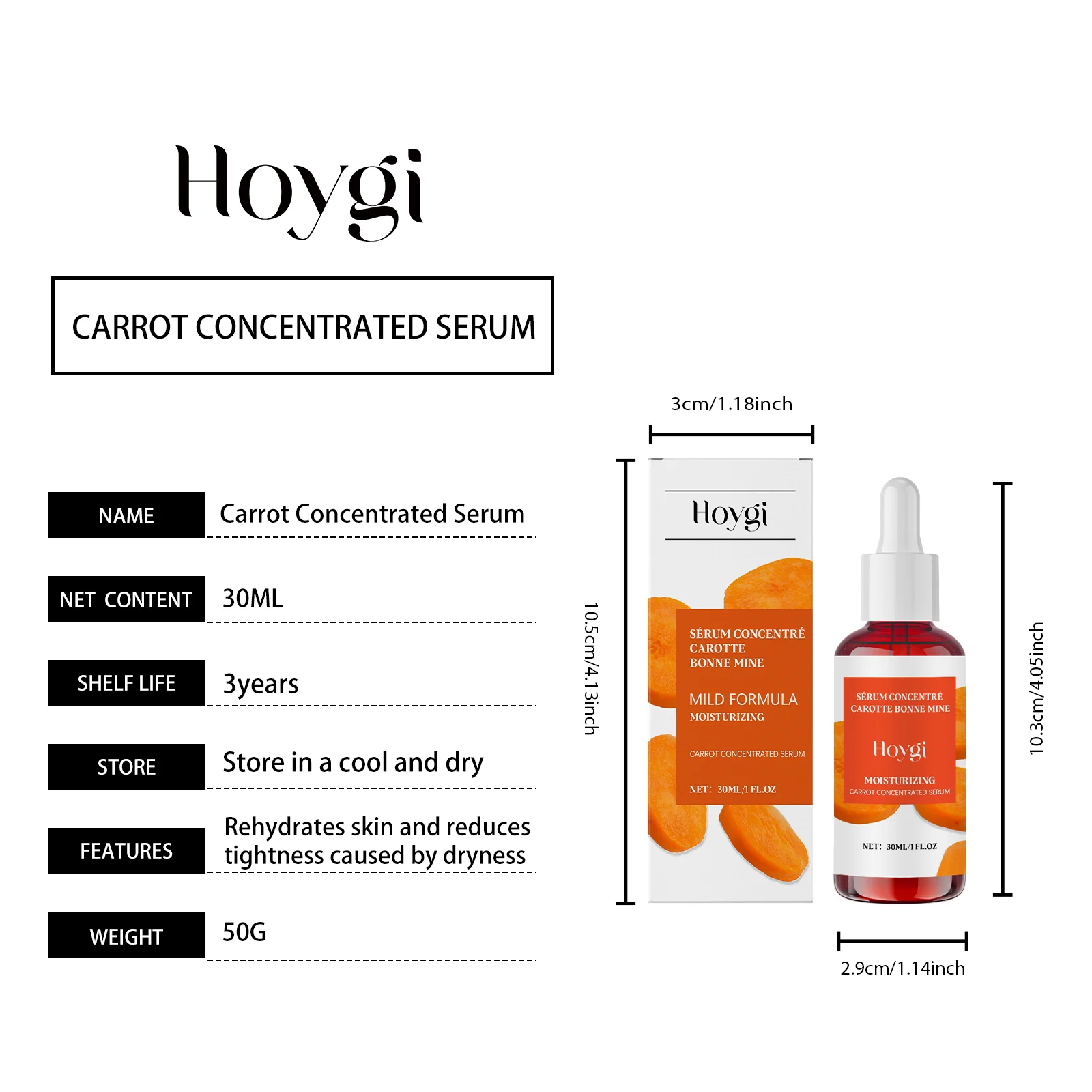Hydrating Facial Serum with Hyaluronic Acid and Carrot Seed Oil, 30ml 1 hydrating facial serum hyaluronic acid carrot seed oil 30ml hoy 6sa7sv7q desc 1