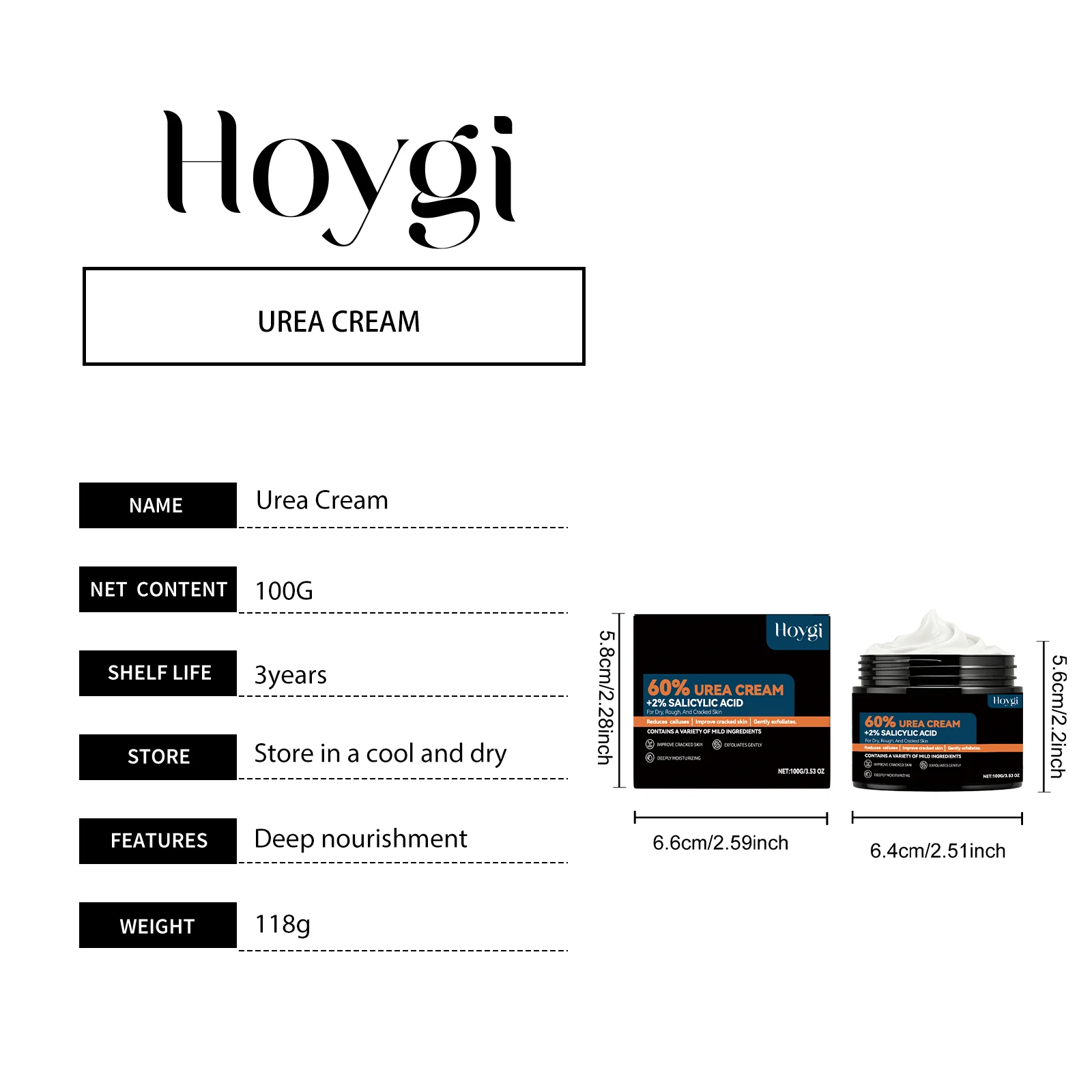 Hoygi 60% Urea Cream with Salicylic Acid for Dry Rough Cracked Skin | 24h Moisturizing & Repair 1 moisturizing body cream urea hoy s7ty42j9 desc 1