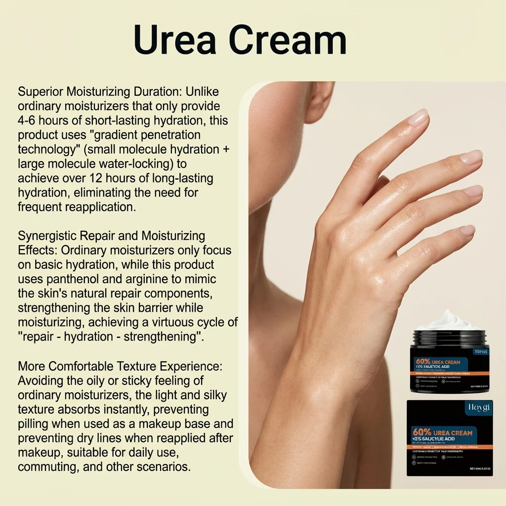 Hoygi 60% Urea Cream with Salicylic Acid for Dry Rough Cracked Skin | 24h Moisturizing & Repair 5 moisturizing body cream urea hoy s7ty42j9 desc 5