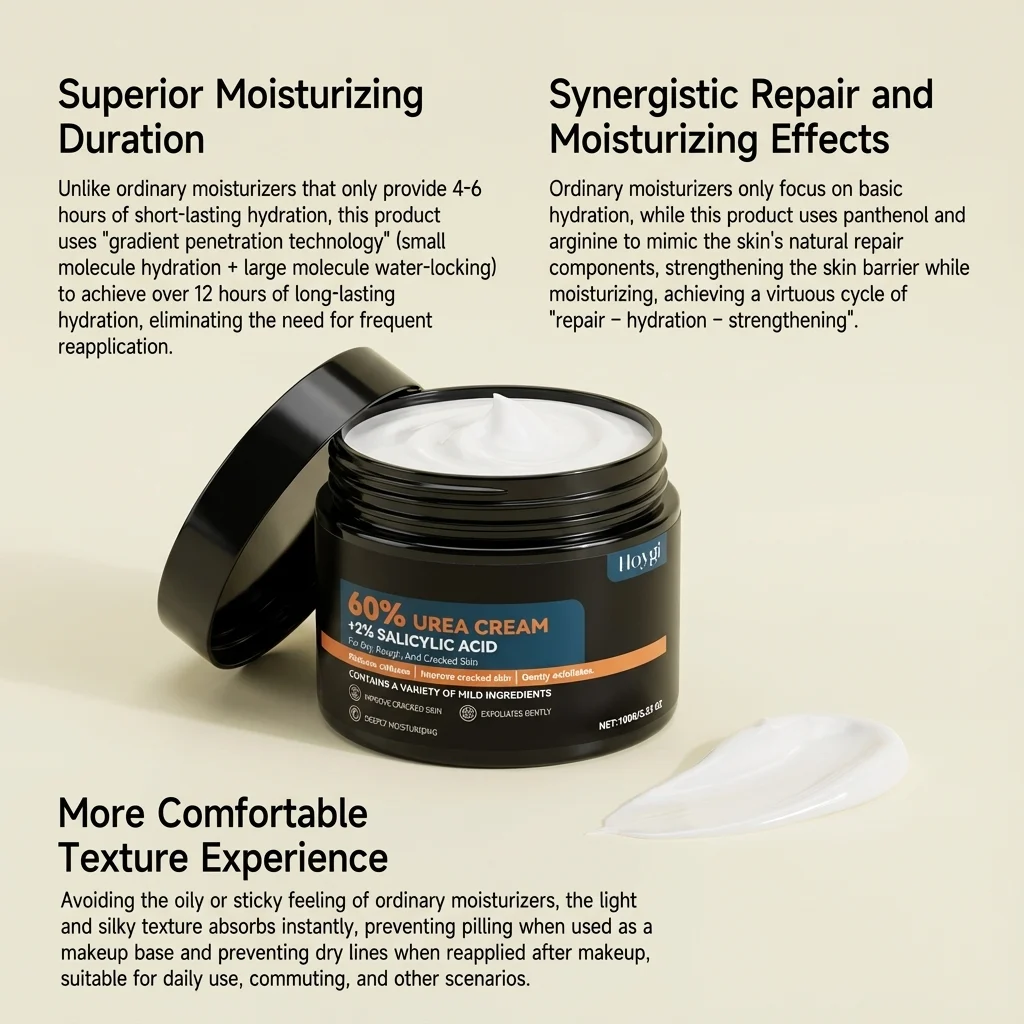 Hoygi 60% Urea Cream with Salicylic Acid for Dry Rough Cracked Skin | 24h Moisturizing & Repair 6 moisturizing body cream urea hoy s7ty42j9 desc 6
