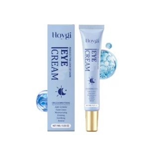 Hoygi Moisturizing Eye Cream in a 10g tube for reducing dark circles, fine lines, and puffiness with gentle application.