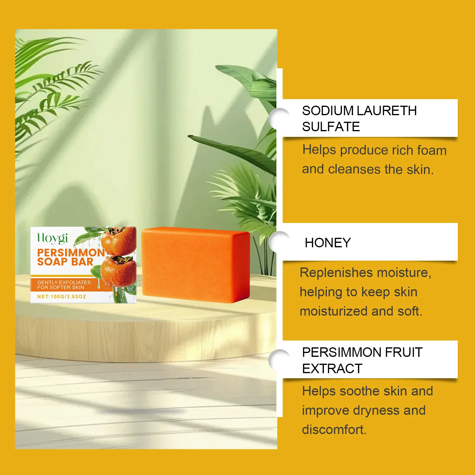 Persimmon Moisturizing Soap Bar, Hydrating & Exfoliating Body Soap for Soft Skin, 100g 6 persimmon moisturizing soap bar hydrating exfoliating body soap 100g hoy kxcergu4 desc 6