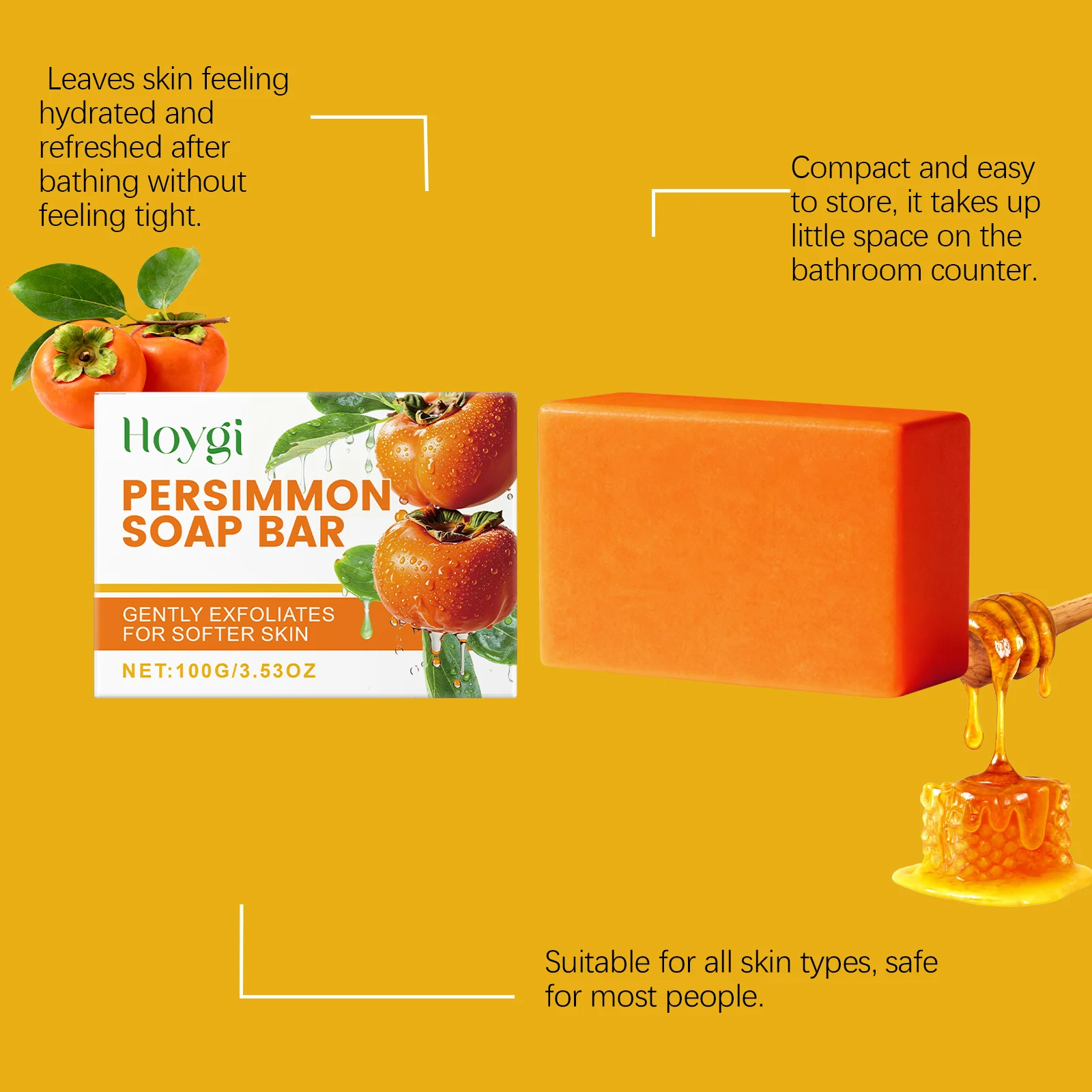 Persimmon Moisturizing Soap Bar, Hydrating & Exfoliating Body Soap for Soft Skin, 100g 7 persimmon moisturizing soap bar hydrating exfoliating body soap 100g hoy kxcergu4 desc 7 1