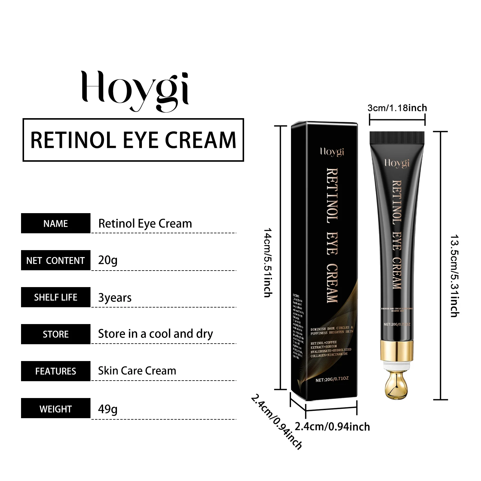 Retinol Eye Cream 20g for Dark Circles, Puffiness & Fine Lines 1 retinol eye cream 20g dark circles puffiness fine lines hoy e5ad3vca desc 1
