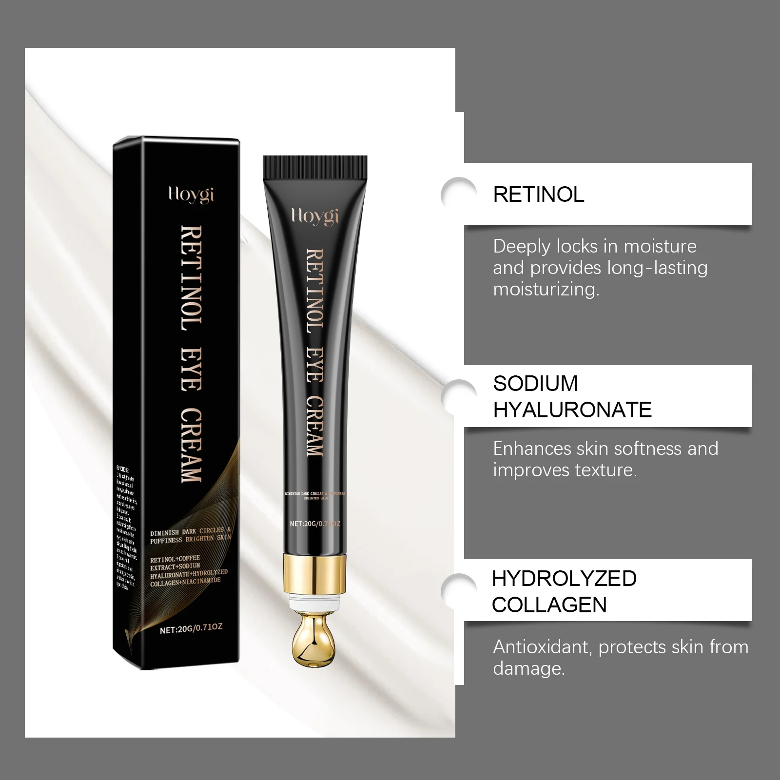 Retinol Eye Cream 20g for Dark Circles, Puffiness & Fine Lines 8 retinol eye cream 20g dark circles puffiness fine lines hoy e5ad3vca desc 8