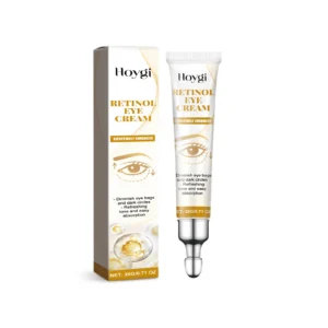 HOYGI Retinol Eye Cream 20g in a sleek white tube for reducing wrinkles, dark circles, and puffiness around the eyes