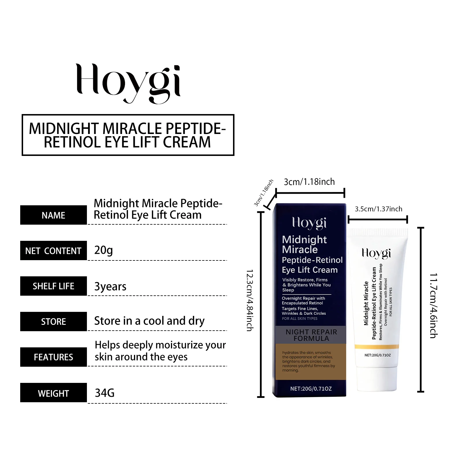Hoygi Midnight Miracle Peptide-Retinol Eye Lift Cream | Restores, Firms & Brightens 1 retinol eye cream hoy 6fr8cwt8 desc 1