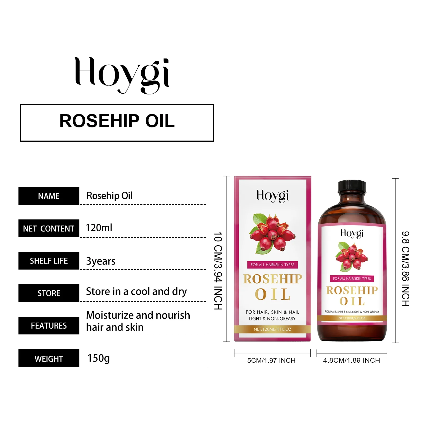 Hoygi Rosehip Seed Oil Lightweight Body Care for Hair Skin & Nails 1 rosehip seed body oil hoy 96ymcph8 desc 1