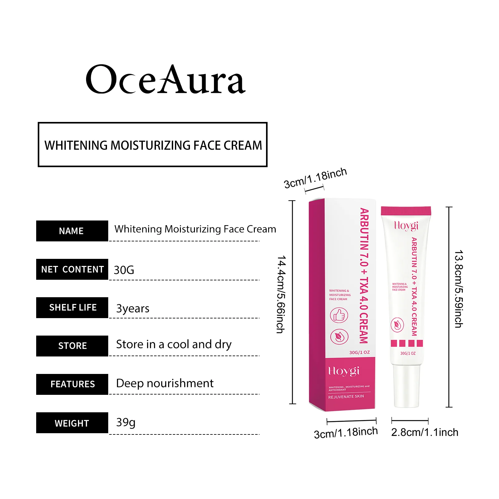 Whitening Moisturizing Face Cream with Arbutin & Tranexamic Acid 30g 1 whitening moisturizing face cream 30g hoy apd52n8k desc 1